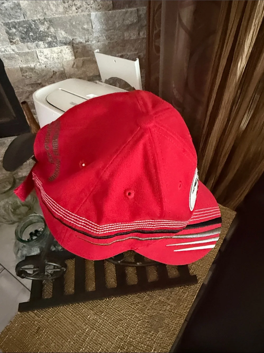 Red Kids Baseball Cap with Yin Yang Car Emblem